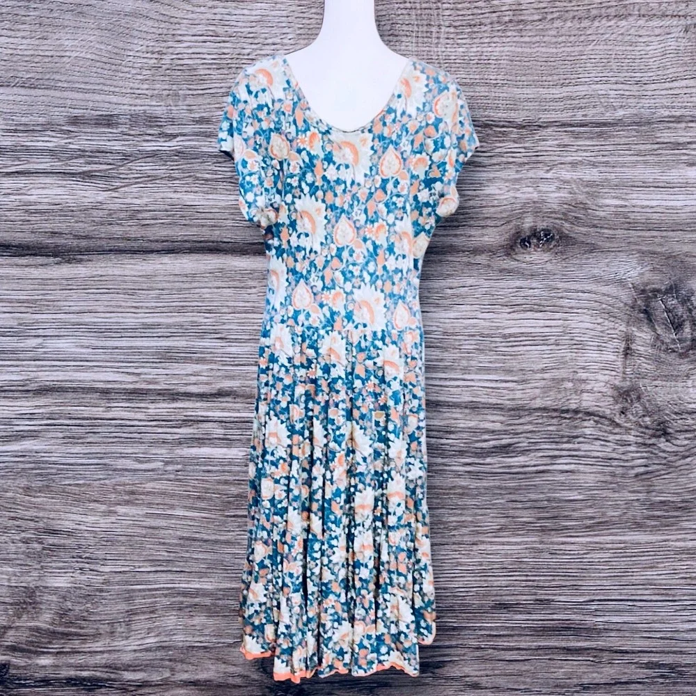 Soft Surroundings Kara Maxi Dress Large TealFloral Boho Tiered Cottagecore  2X - Picture 6 of 9